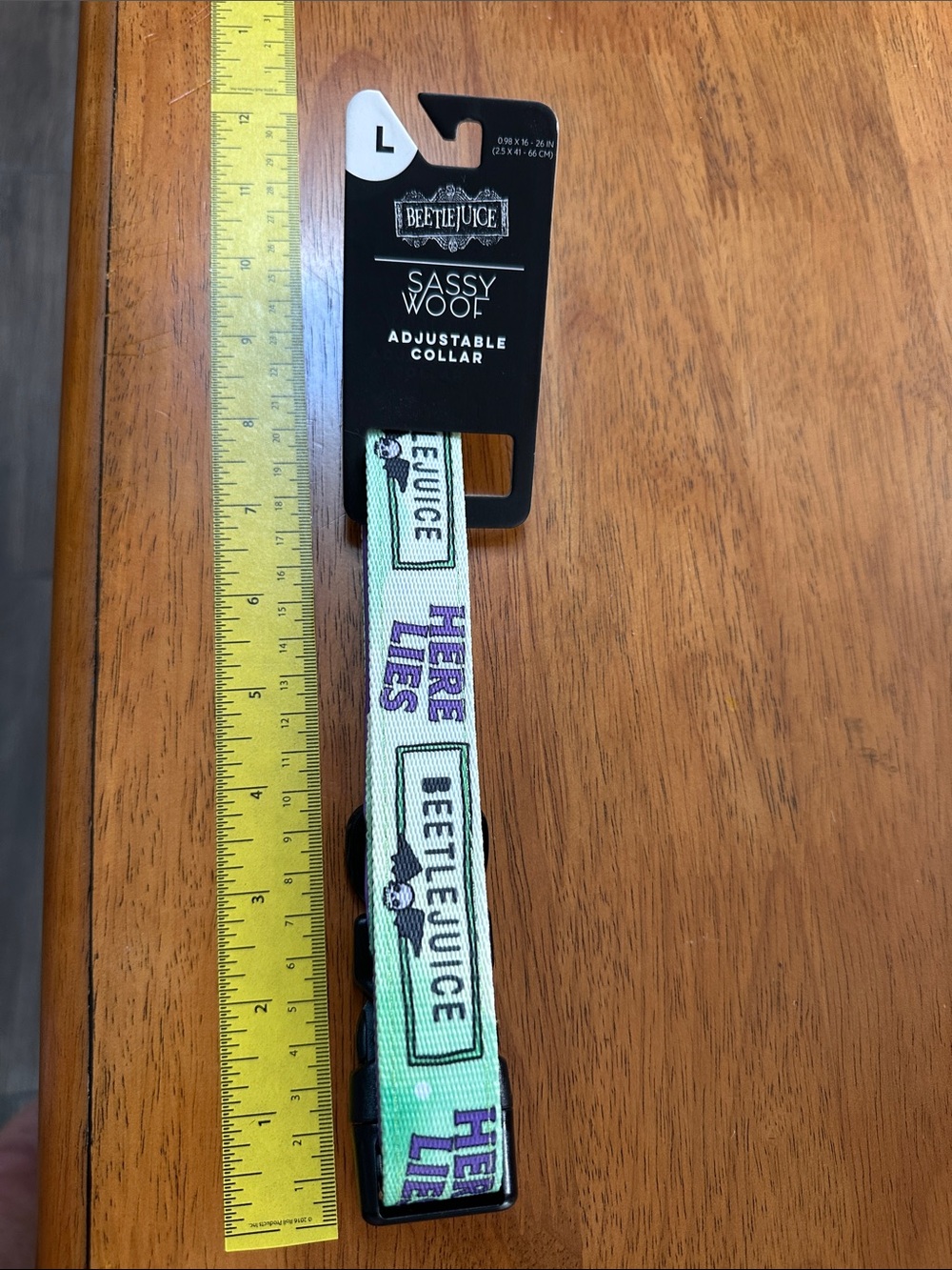 Beetlejuice Sassy Woof Adjustable Dog Collar - Mint & Purple size Large